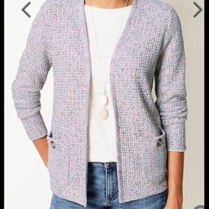 NWT J Jill Textured Tweed Cardi Grey Multi Retail Size S